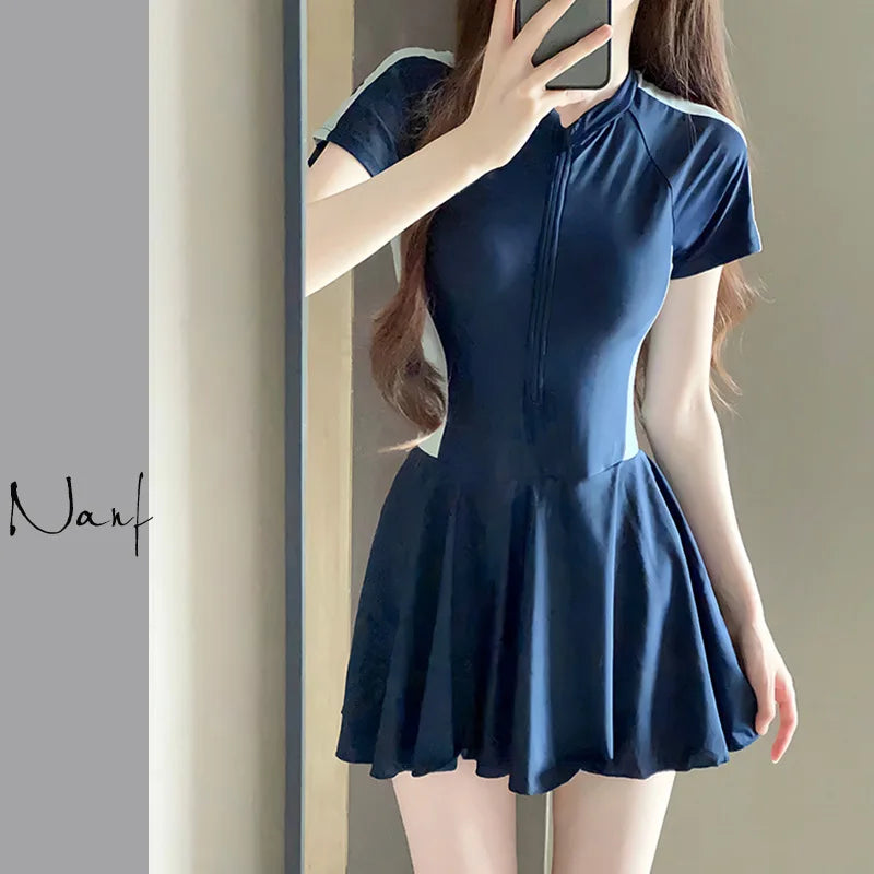 One-Piece Solid Color Short Sleeved Suit