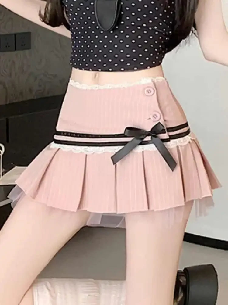 Sweet Striped Pink Pleated Skirt