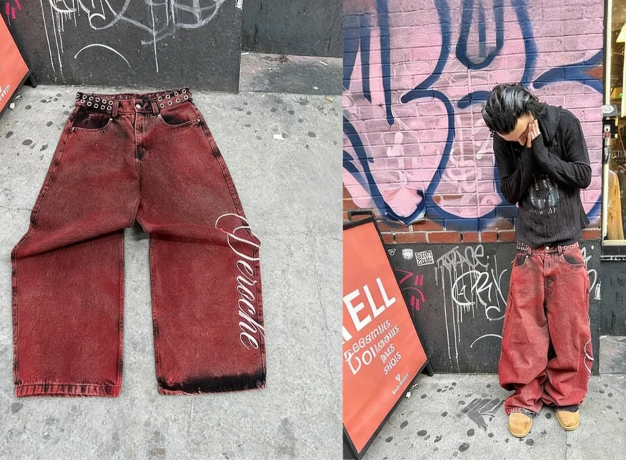 Wings Embroidered High-Waist Jeans