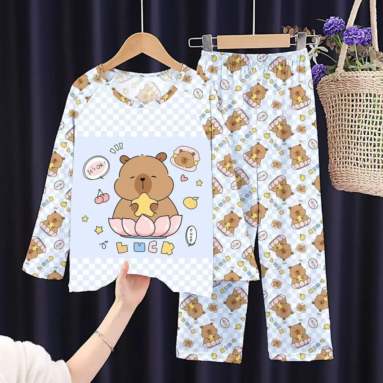 2PC/Set Boys Pajamas Sets Kids Pjs Toddler 3 to 4 5 6 7 8 9 10 11 12 Years Long Sleeve Capybara Funny Pijamas Children Clothing