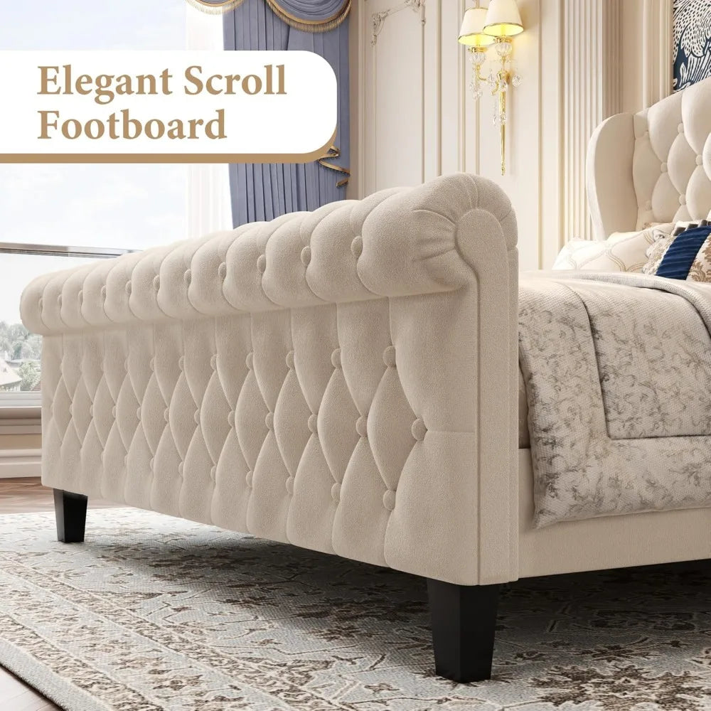 42" Velvet Upholstered Sleigh Bed