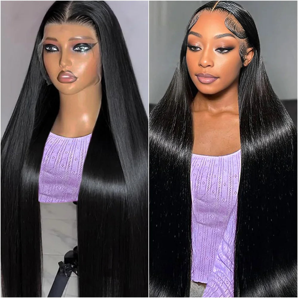 34 38 Inch Brazilian 13x4 13x6 Bone Straight Transparent Lace 100% Human Hair Wig