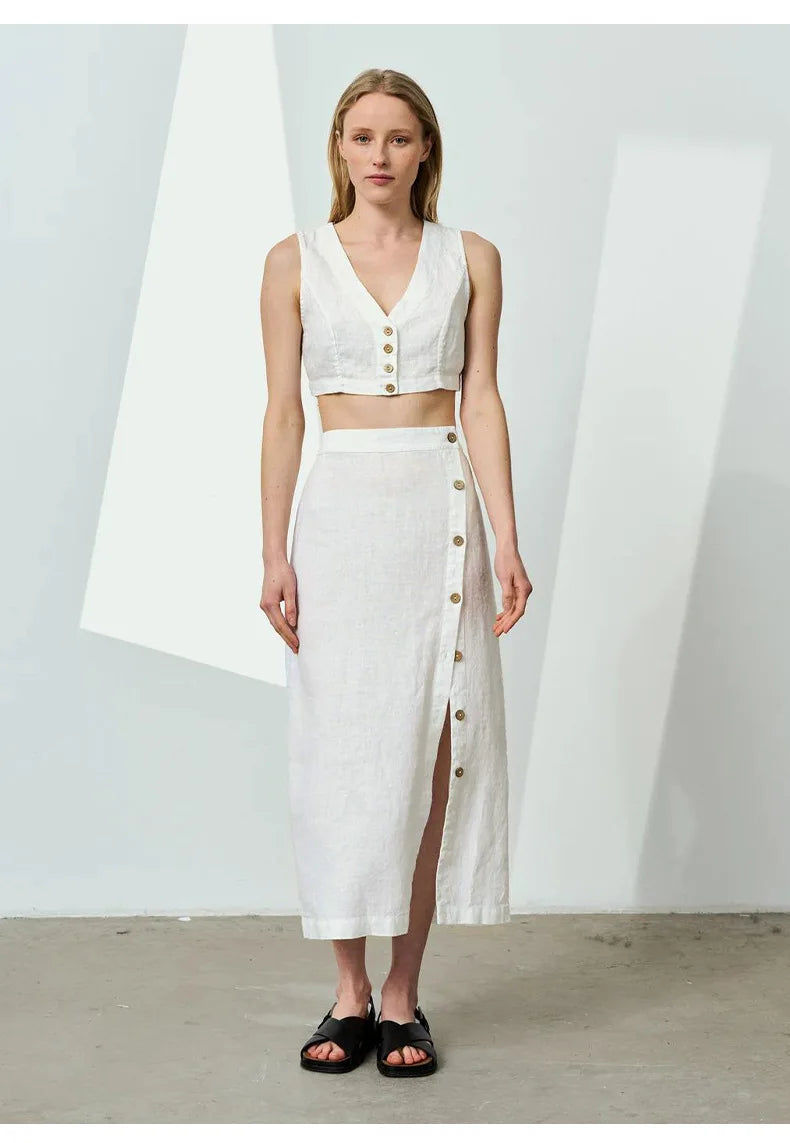 Linen Cotton Side Split Skirt