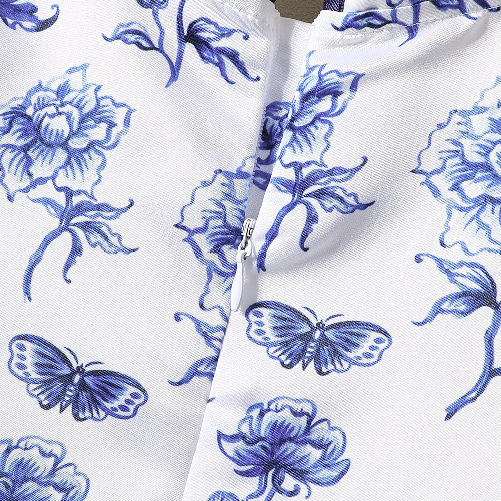 Porcelain Printed Cheongsam Dress