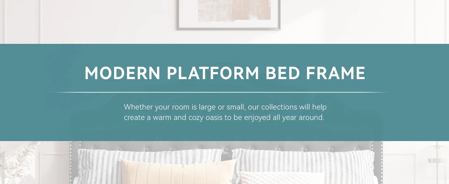 Bed Frame with Adjustable Velvet Tiara Headboard