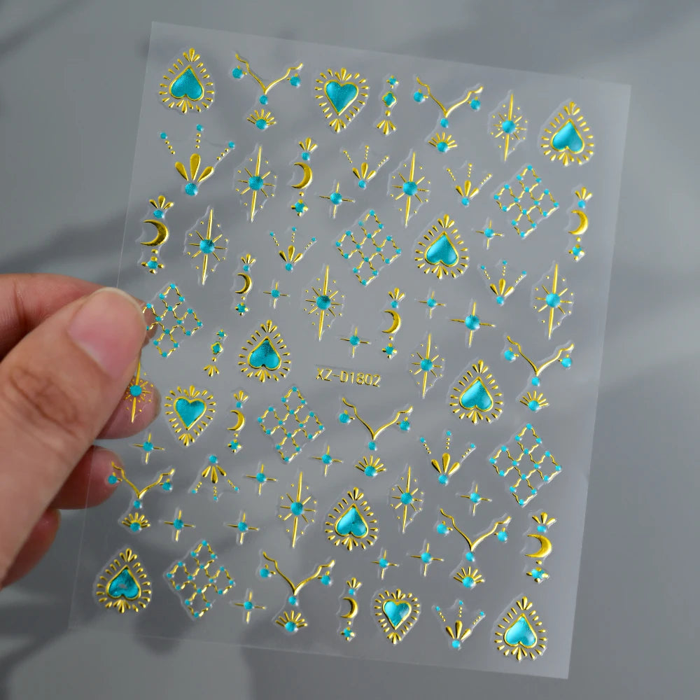 5D Embossed Emerald Gemstones Nail Art Stickers