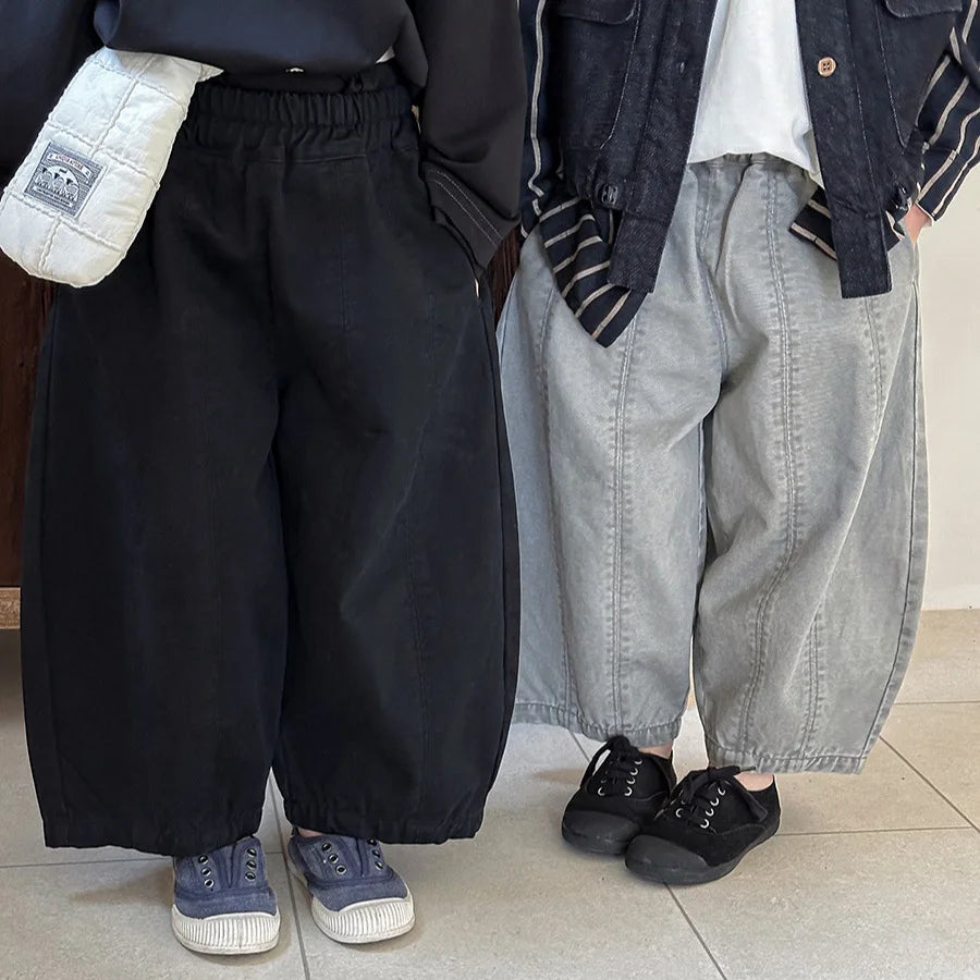 Children Clothes Kids Casual Loose Pants 2025 Boys Spring Loose Wide Legs Solid Color Fashionable Simple Kids Trousers