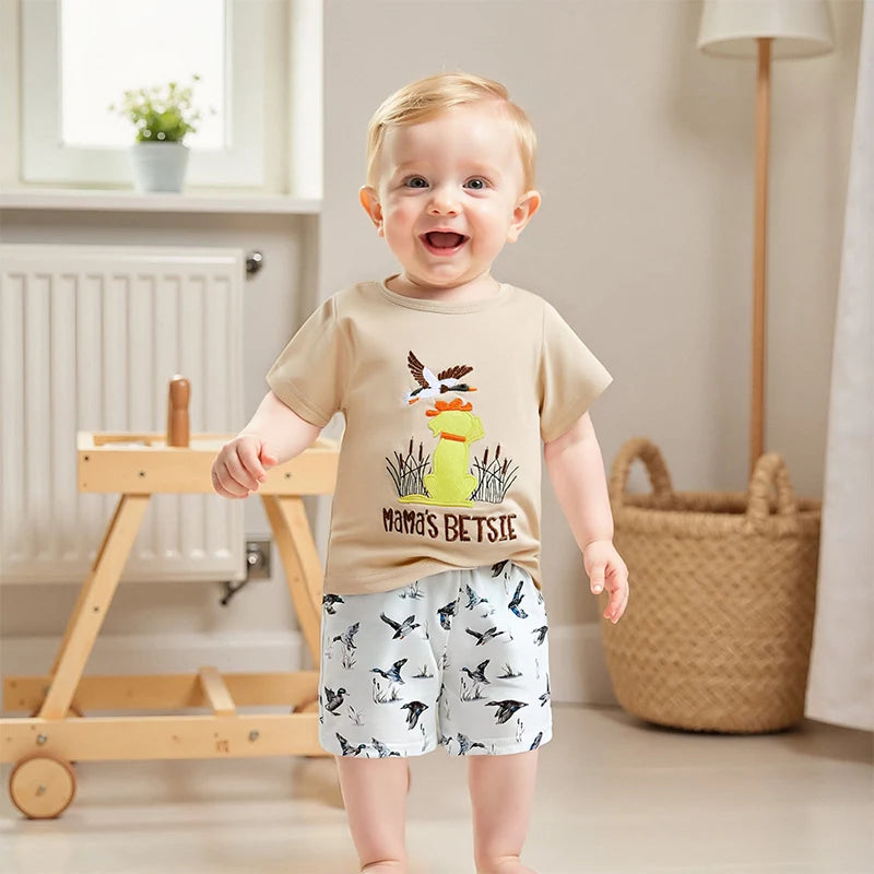 2025-01-15 Lioraitiin Toddler Baby Boy Duck Outfit Short Sleeve T-shirts Elastic Waist Shorts Summer Outfit