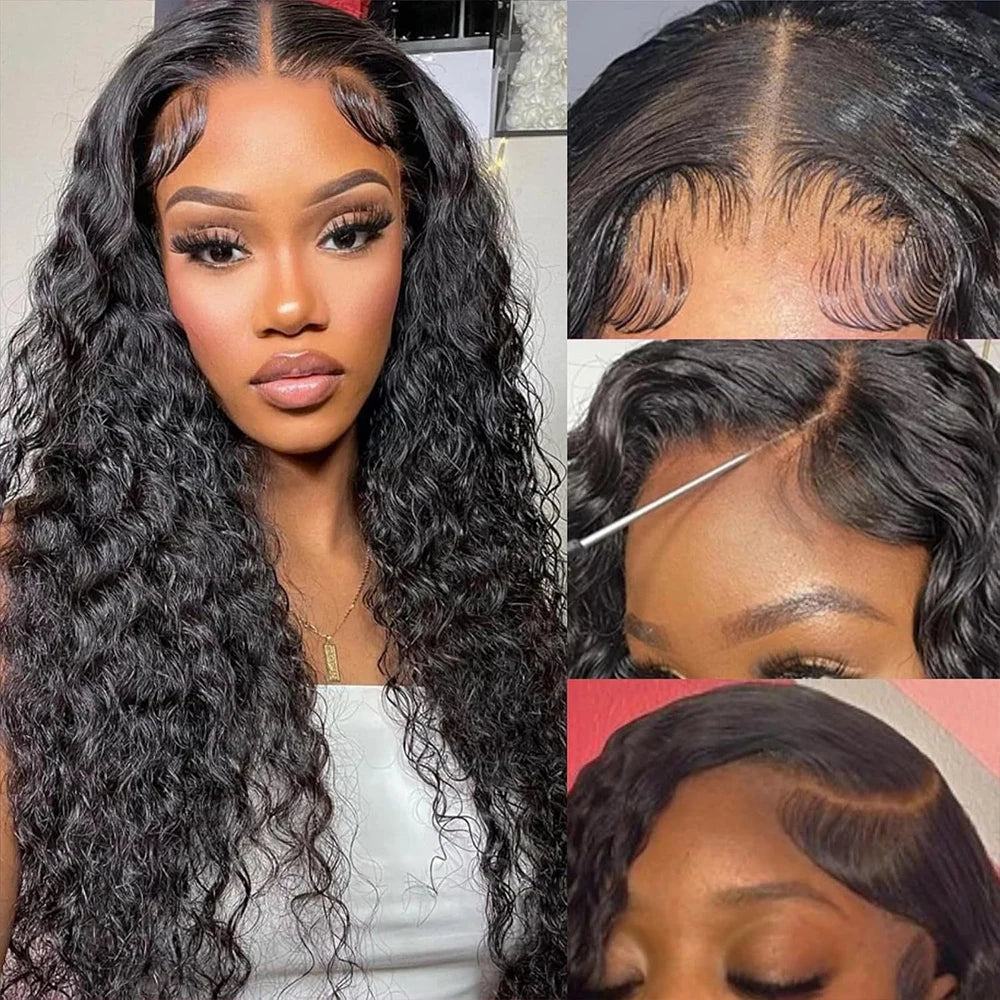 250% Density 4x4 Brazilian Human Hair Lace Front Wig-Deep Kinky Curly Wave 13x6 HD Lace Frontal Wig with Pre-Plucked Baby Hair