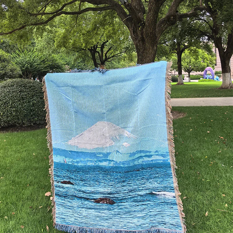 Snow Mountain Forest Cotton Thread Woven Blanket