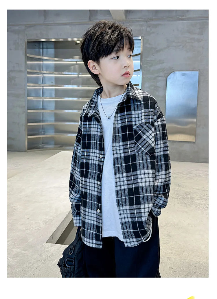 Classic Design Boys Girl Long Sleeve Plaid Shirt Clothes Teenage Kids School Shirts Blouse Children Casual Spring Autumn Clothes