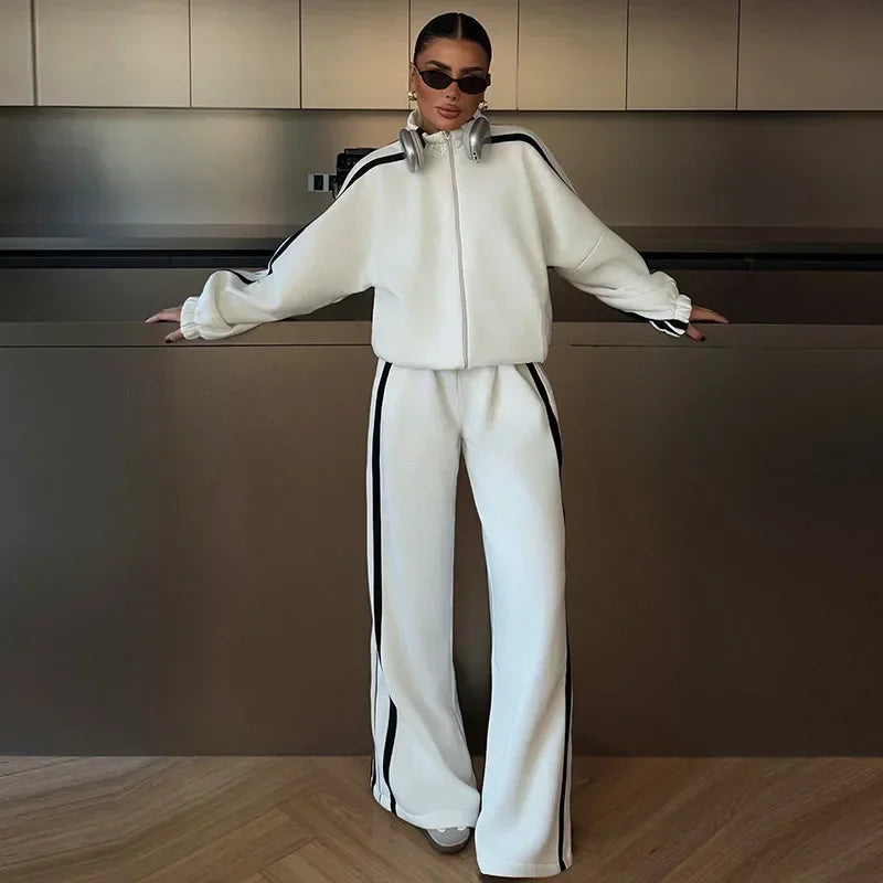 Stripe Contrasted Sweatshirt Pant Set