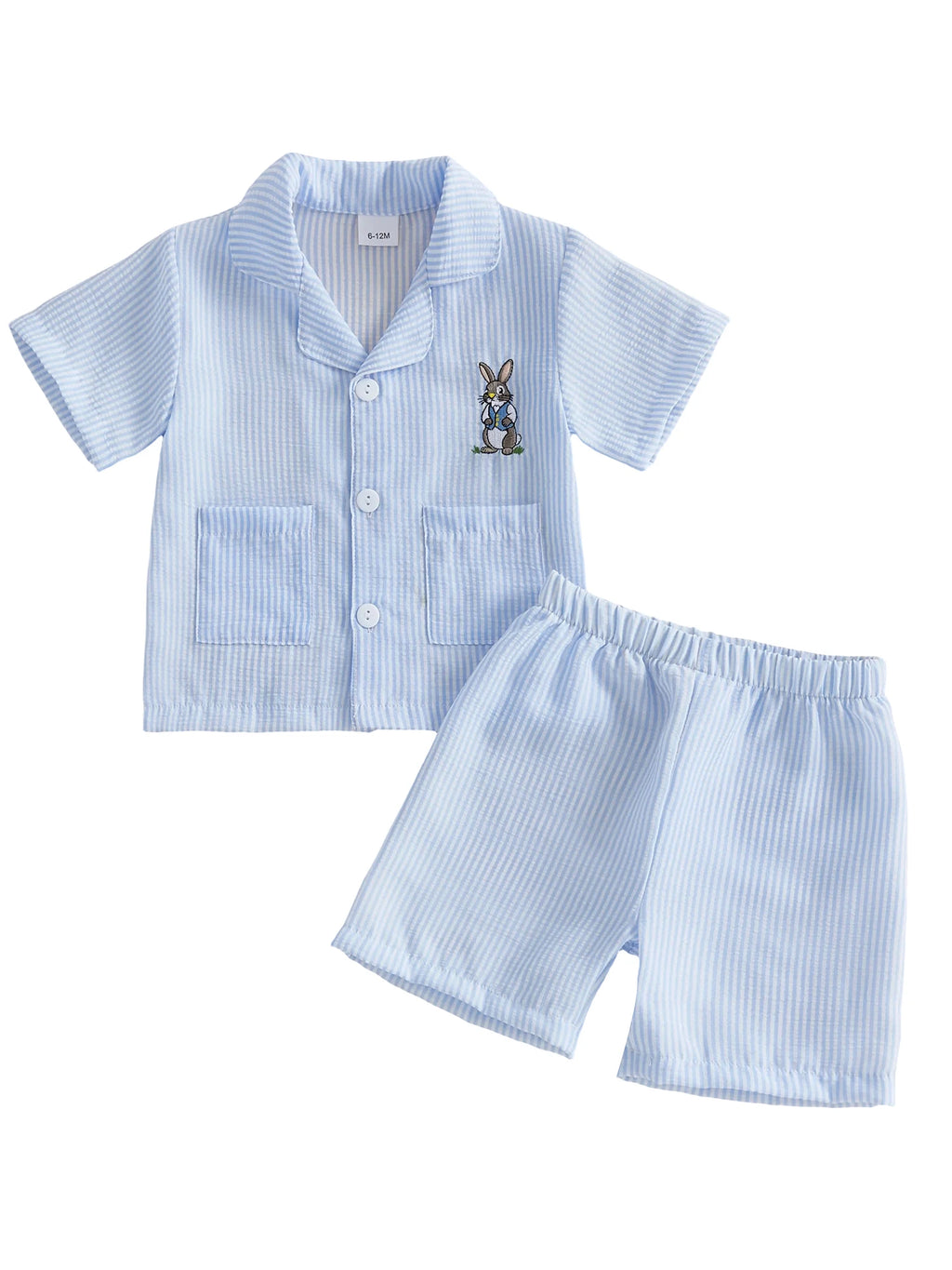 Citgeett Summer Easter Kids Toddler Baby Boys Girls Pajamas Set Bunny Embroidered Striped Button Short Sleeve Top Shorts Clothes