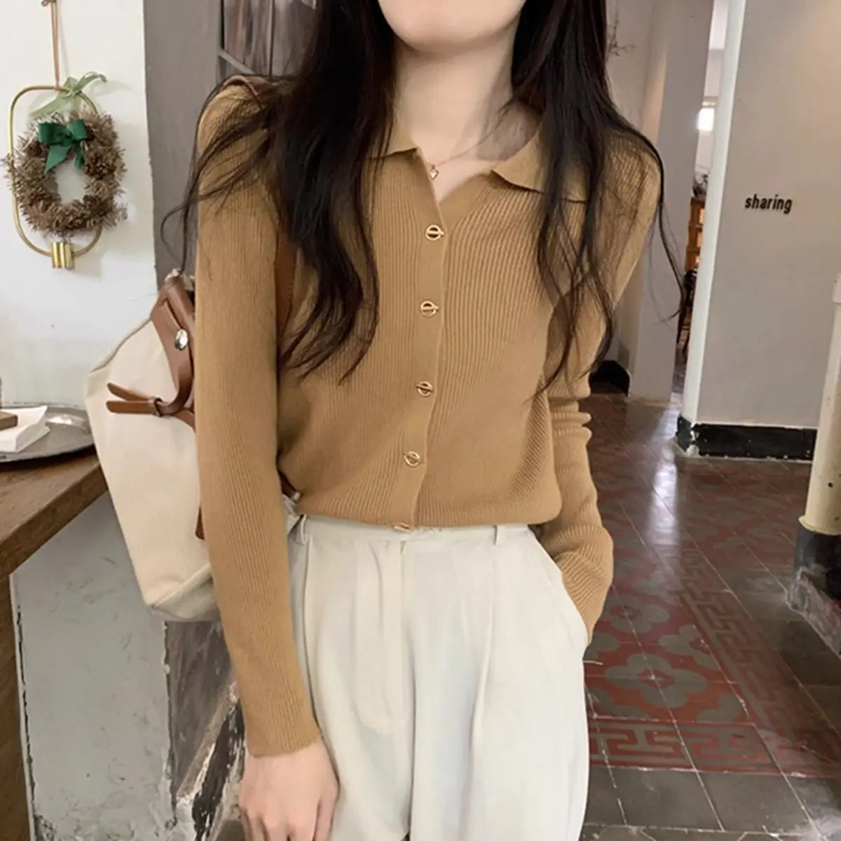 Autumn Elegant Fashion Solid Knit Cardigan Women Clothing Chic Turn-down Collar Long Sleeve Sweater All-match Elegant Button Top