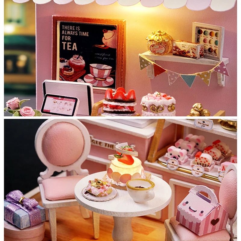 Wooden Miniature Doll House DIY Handmade Assembly Model Building Kit With Dust Cover