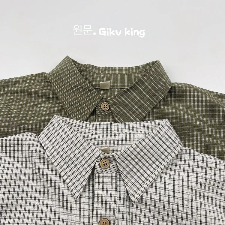 2025 Spring New Children Long Sleeve Lapel Plaid Shirts Infant Boys Vintage Casual Coat Toddler Girls Pocket Tops Kids Clothes