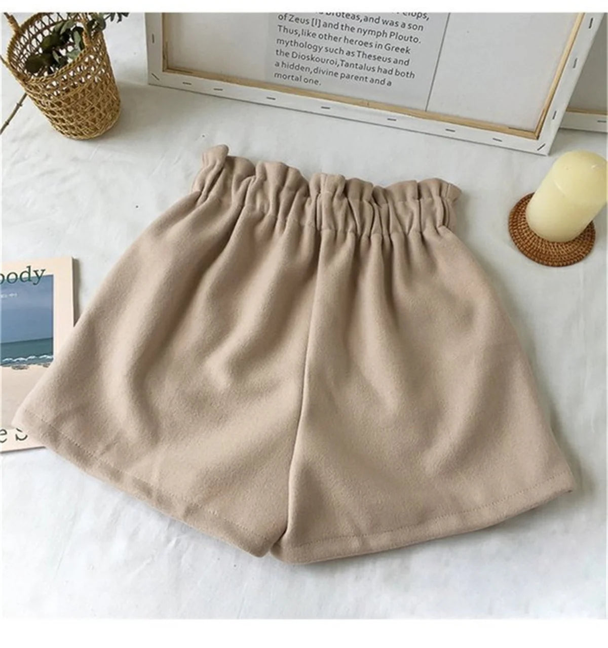 Retro High Waist Woolen Shorts
