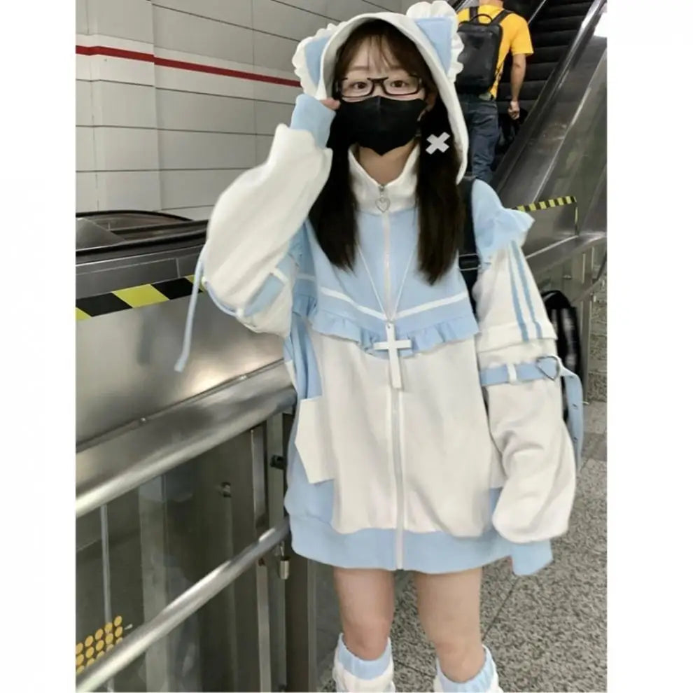 Cat Ears Contrast Color Hoodie