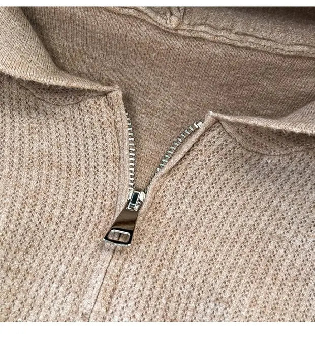 Zipper Hooded Slim Fit Knitted Sweatshirt Set