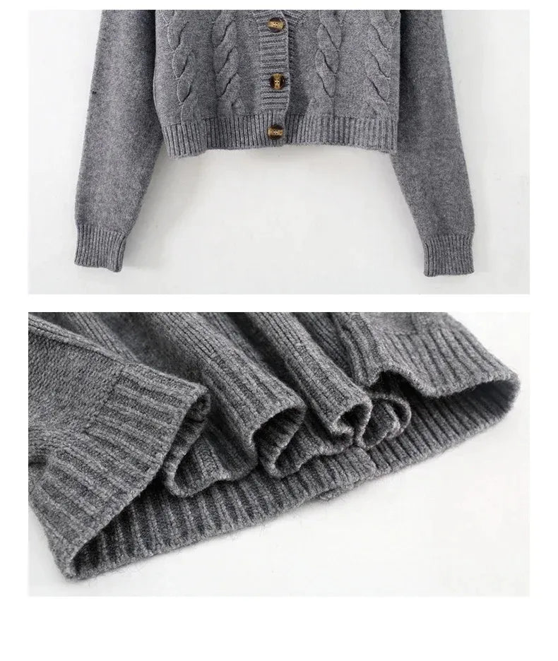 V Neck Cropped Cardigan Women Long Sleeve Twist Knitted Sweater Coats Autumn Winter Keep Warm Korean Fashion Jacket Cardigan