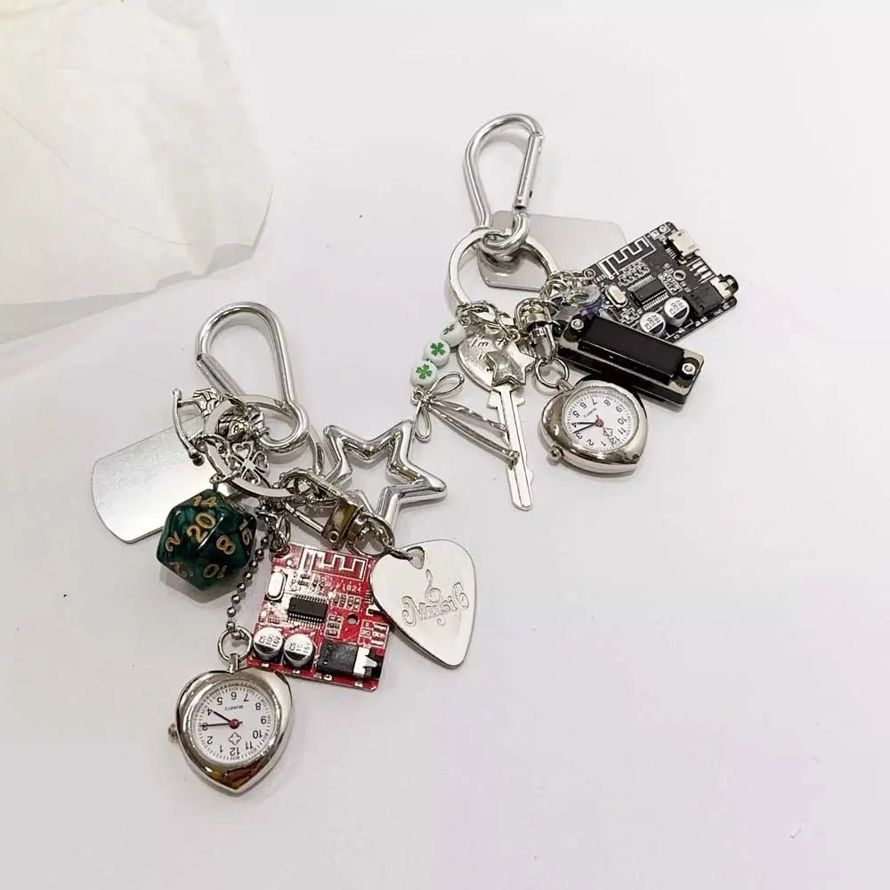 Mechanical Elements Pocket Watch Pendant Guitar Pick Couple Style Handmade Keychain