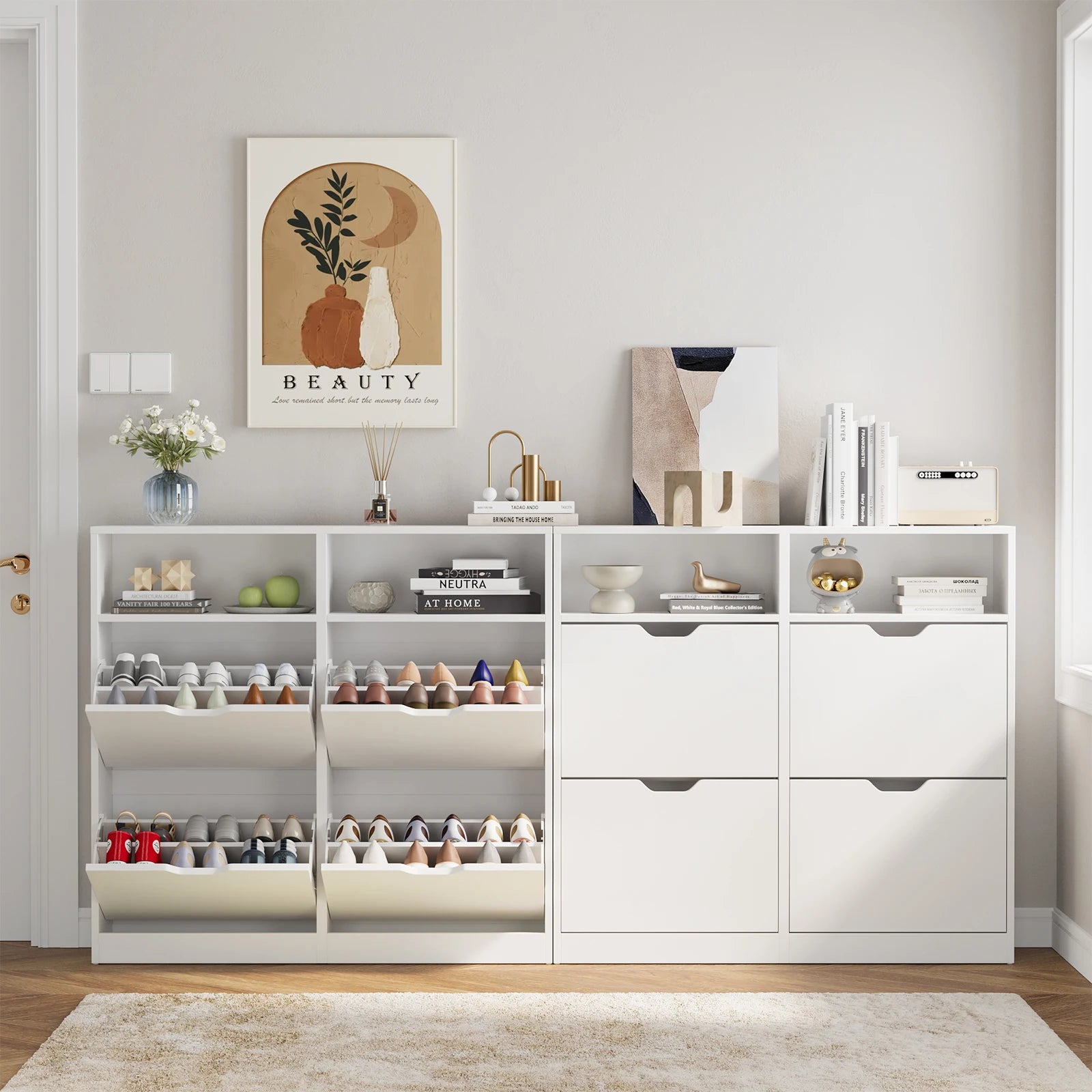 Shoe Storage Cabinet with 4 Flip Drawers