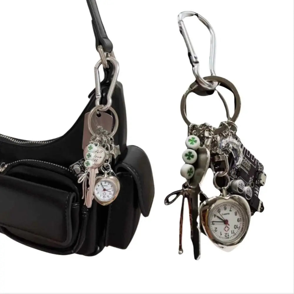 Mechanical Elements Pocket Watch Pendant Guitar Pick Couple Style Handmade Keychain