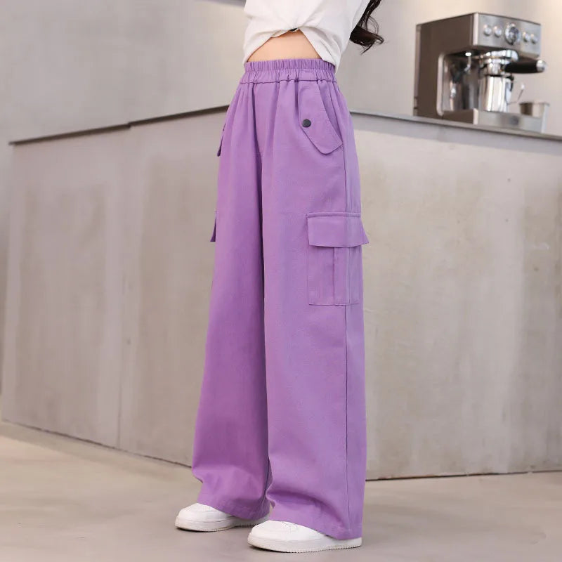 Girls Padded Cargo Pants Children Winter Fleece Trousers Kids Warm Casual Loose Clothes Teenager Autumn Fashion Wide-leg Pants