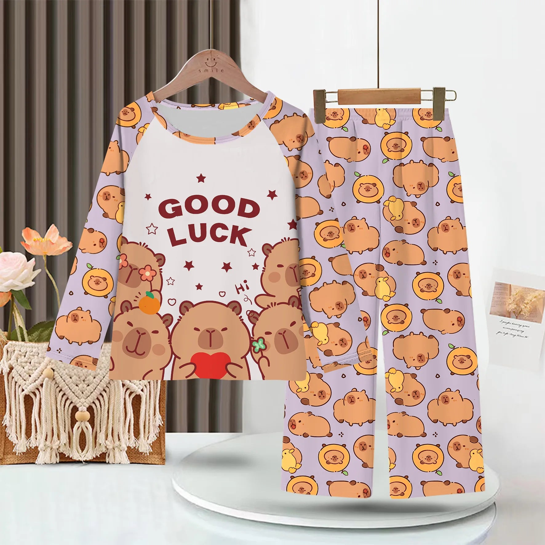 2PC/Set Boys Pajamas Sets Kids Pjs Toddler 3 to 4 5 6 7 8 9 10 11 12 Years Long Sleeve Capybara Funny Pijamas Children Clothing