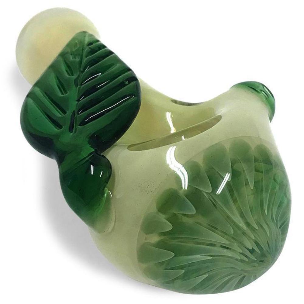 Cream Glass Handpipe with Green Leaf
