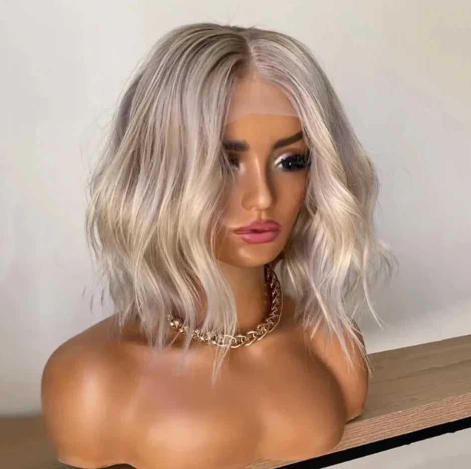 Wavy Ombre Ash Highlighted Middle Part Cut Lace Front Wig