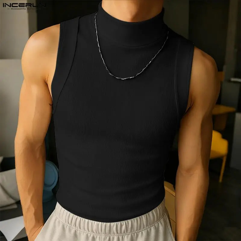 Solid Color Sleeveless Knitted Turtleneck
