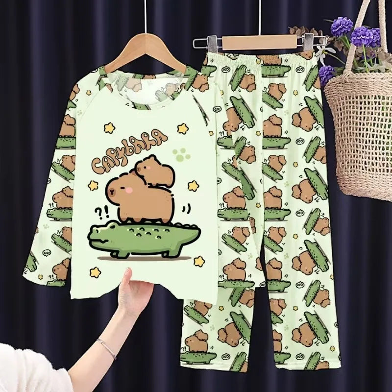 2PC/Set Boys Pajamas Sets Kids Pjs Toddler 3 to 4 5 6 7 8 9 10 11 12 Years Long Sleeve Capybara Funny Pijamas Children Clothing