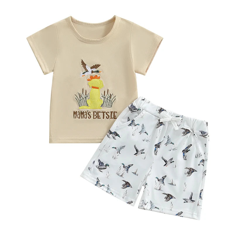 2025-01-15 Lioraitiin Toddler Baby Boy Duck Outfit Short Sleeve T-shirts Elastic Waist Shorts Summer Outfit