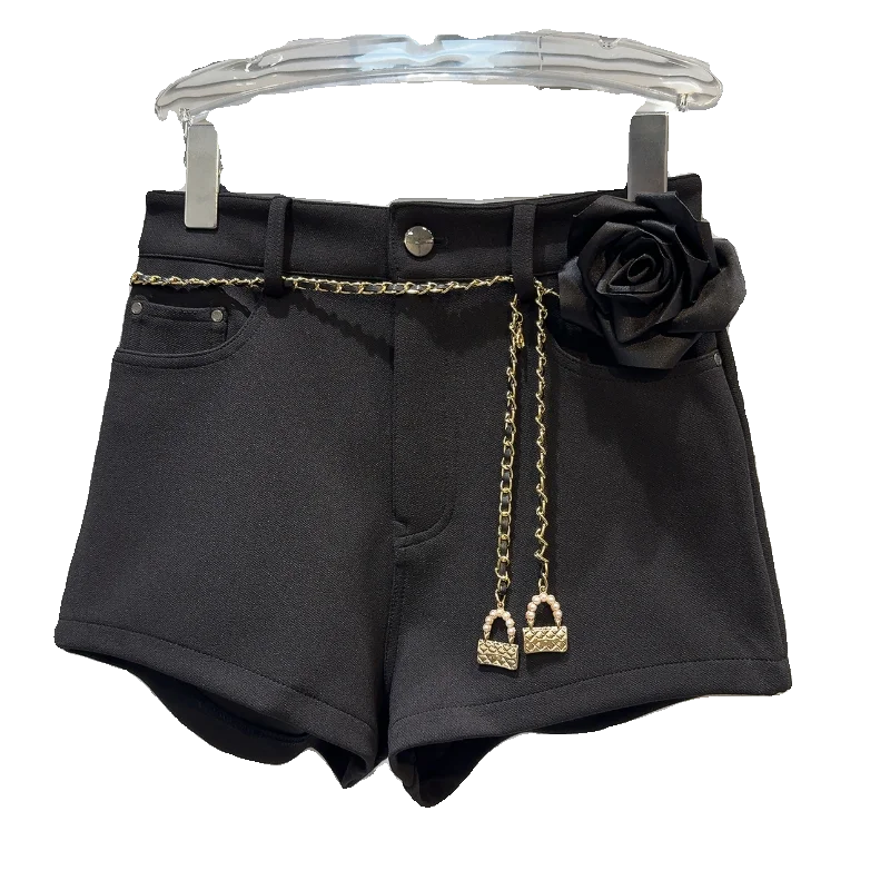 Metal Waist Chain Suit Shorts