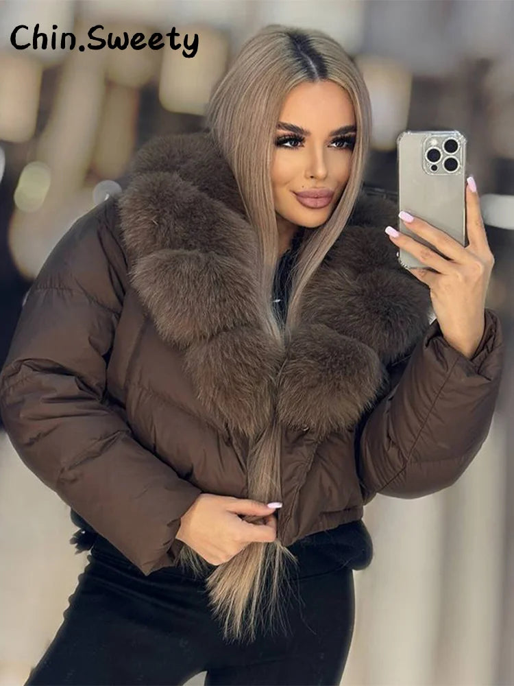 Street Faux Fur Collar Cropped Coat