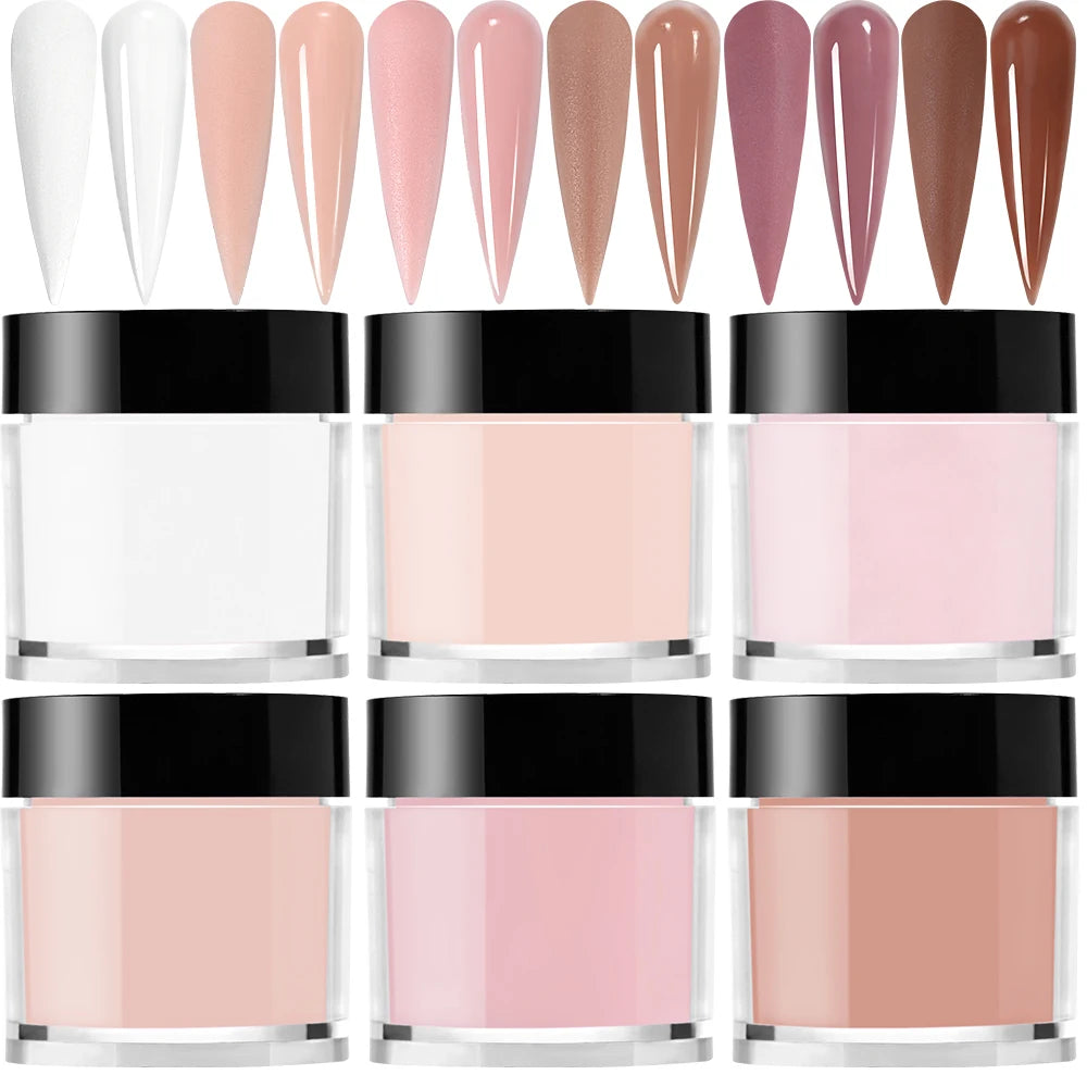 6Colors Nude/Pink Nail Art Acrylic Powder Net.7g*6Jars For French Nails Extension 3D Tips Carving Dipping Fast-Dry Polymer Dust