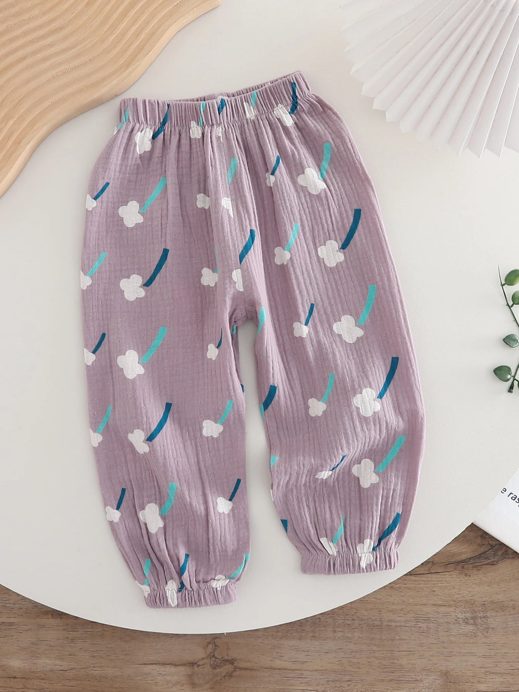 Kids Printed Mosquito-Repellent Pants Summer Boys Girls Pure Cotton Breathable Elastic Cuff Trousers for Baby Toddler Outdoor