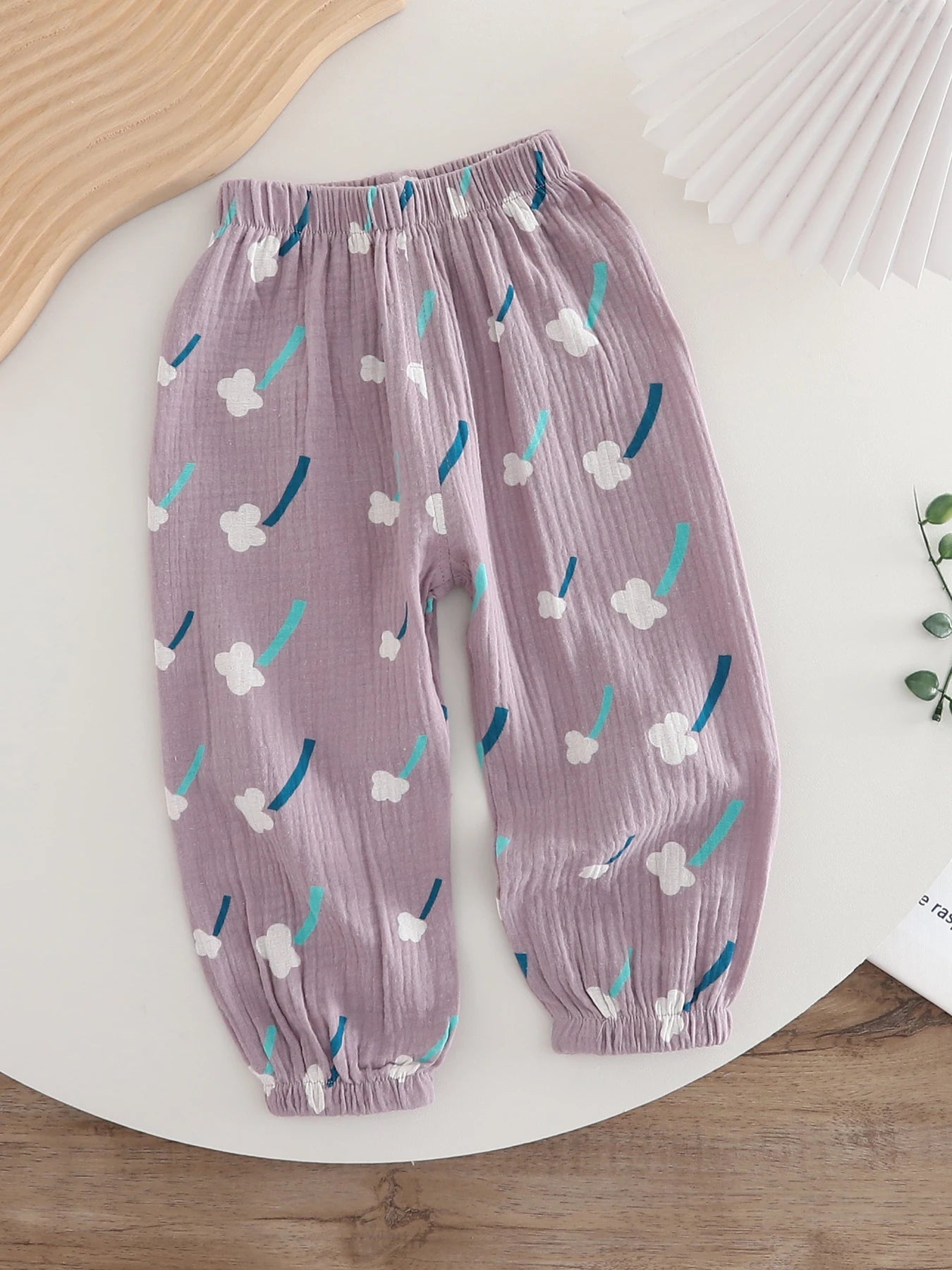 Kids Printed Mosquito-Repellent Pants Summer Boys Girls Pure Cotton Breathable Elastic Cuff Trousers for Baby Toddler Outdoor