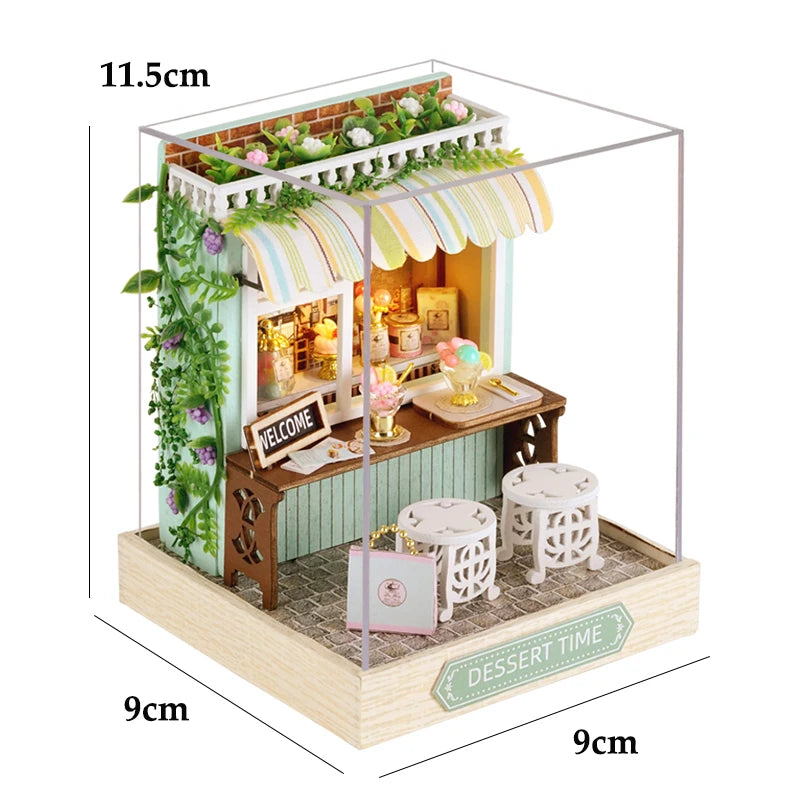 Wooden Miniature Doll House DIY Handmade Assembly Model Building Kit With Dust Cover