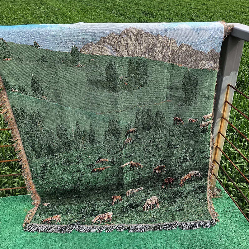 Snow Mountain Forest Cotton Thread Woven Blanket