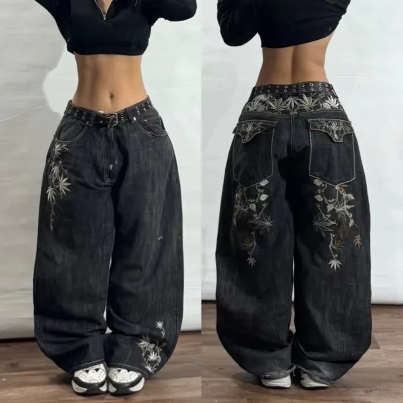 Wings Embroidered High-Waist Jeans