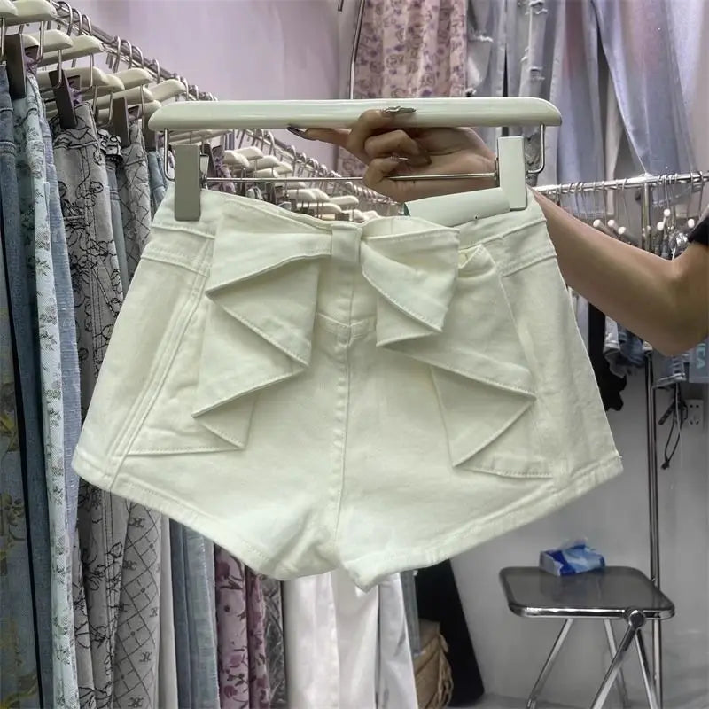Bow Splicing Denim Shorts
