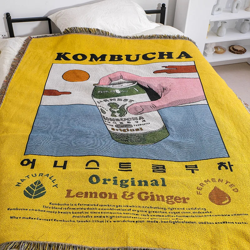 Ins Kombucha Illustration Cartoon Throw Blanket