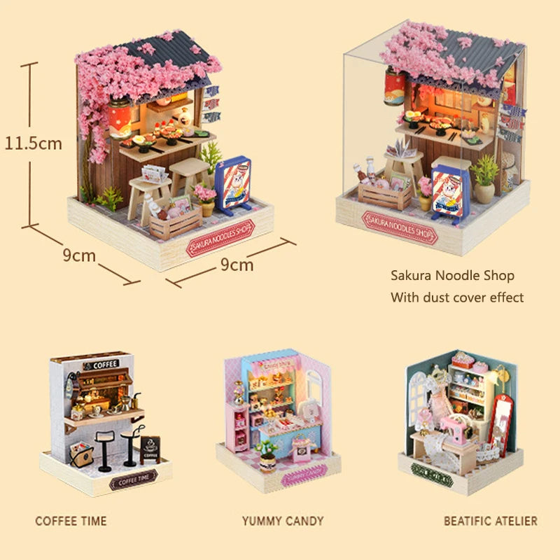 Wooden Miniature Doll House DIY Handmade Assembly Model Building Kit With Dust Cover