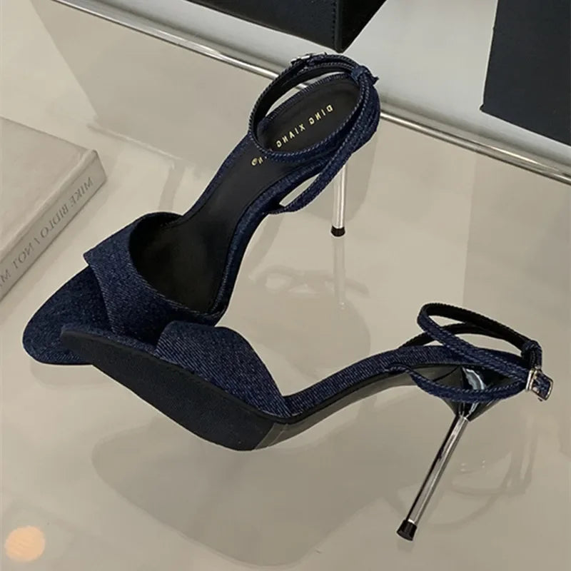 Denim Thin Heel Sandals