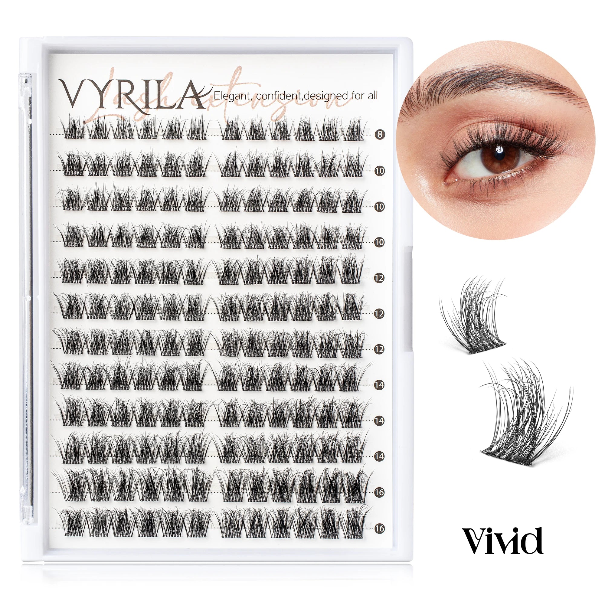 12lines Cluster Lashes 3D Fluffy Eyelash Clusters D Curl DIY Lash Extensions Super Thin Band Wispy Individual Lashes 8-16MIX