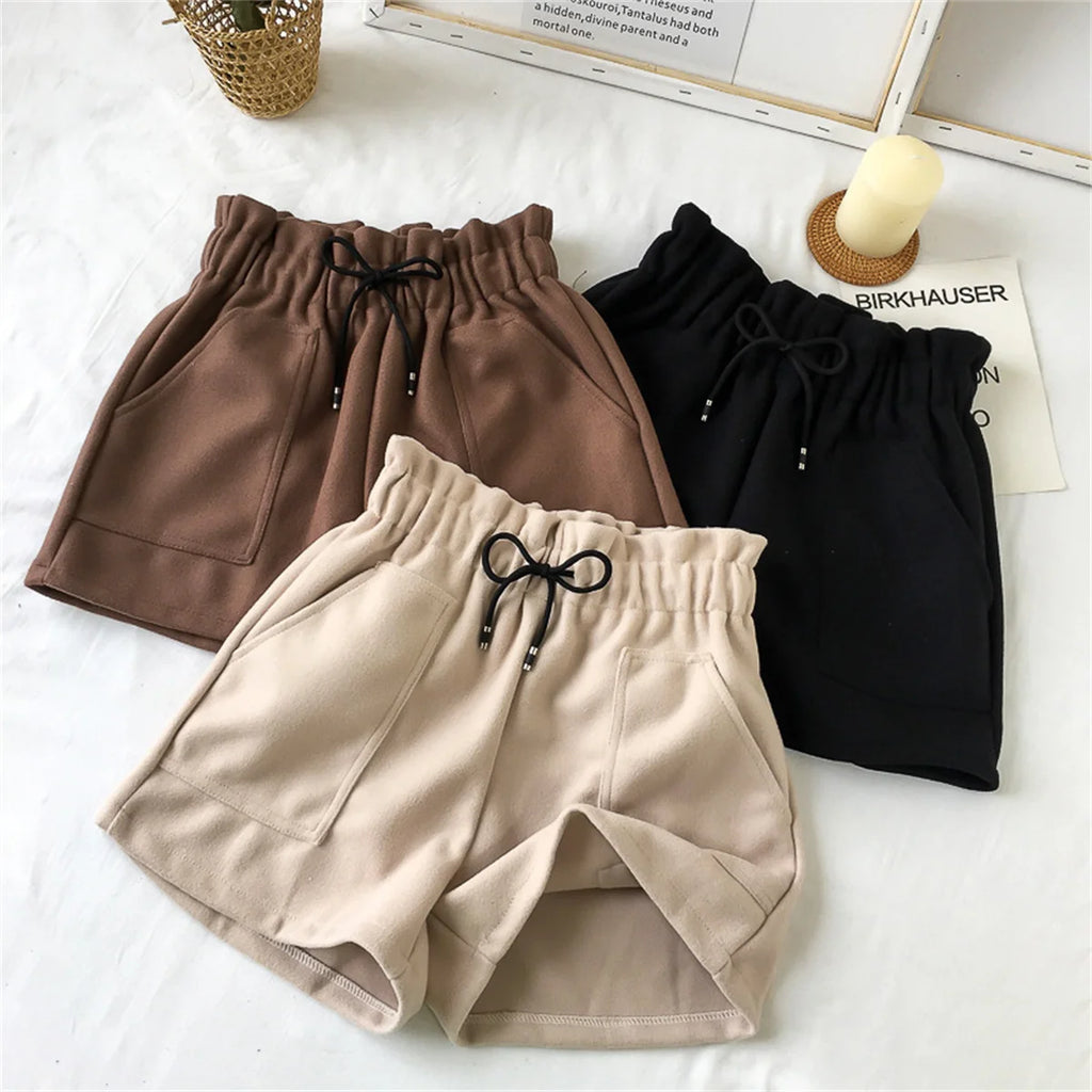 Retro High Waist Woolen Shorts