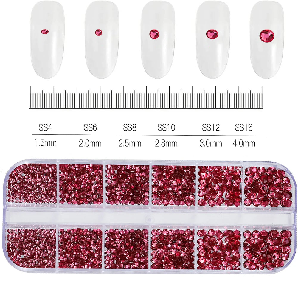 12Gird 3D Glass AB Crystal Nail Art Rhinestones Kit Flatback Round Bead Charm Gem Stones Jewelry Diamond with Tools for Nail Art