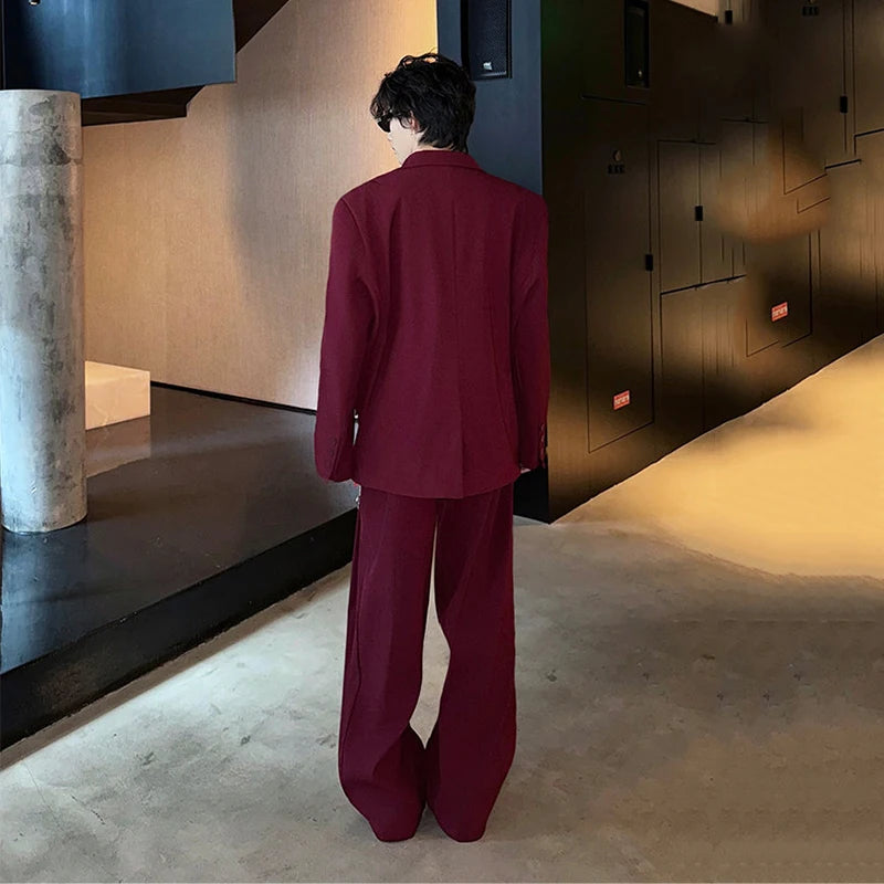 Two-Piece Single Breasted Casual Shoulder Pad Blazer Straight Suit